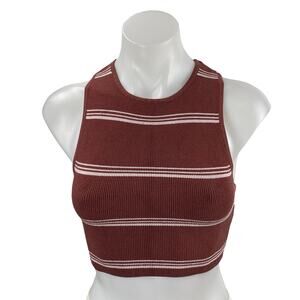 Aritzia Babaton Brown Striped Sculpt High Neck Sleeveless Tank Crop Top Size S